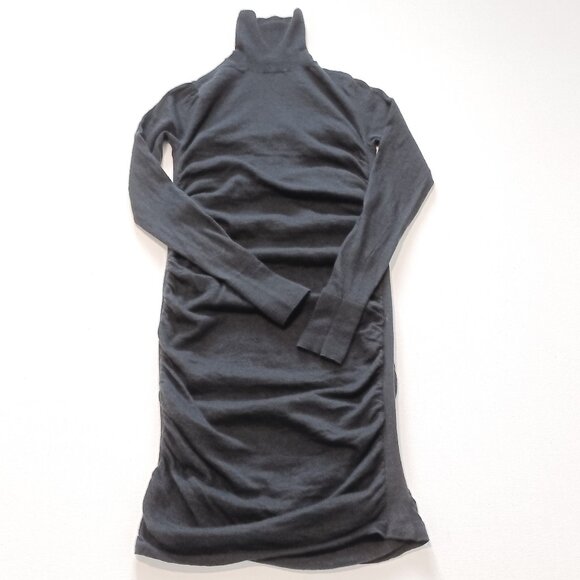 Moda International Black Merino Wool Ruched Turtleneck Sweater Dress Size Small - Picture 3 of 8